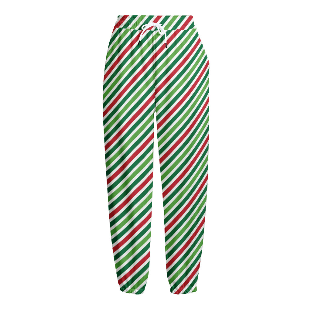 Merry Christmas Stripes Pattern Print Fleece Lined Knit Pants