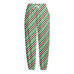 Merry Christmas Stripes Pattern Print Fleece Lined Knit Pants