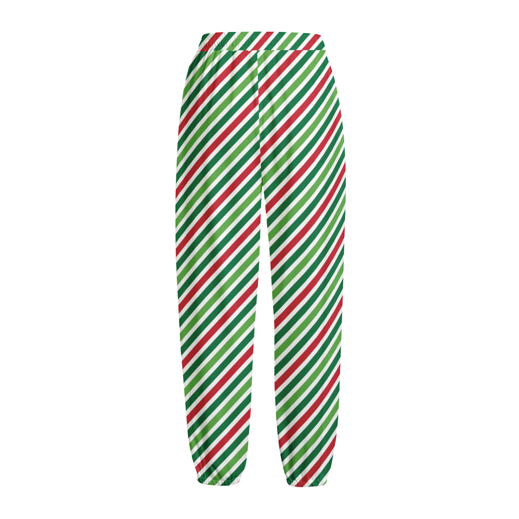 Merry Christmas Stripes Pattern Print Fleece Lined Knit Pants