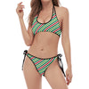 Merry Christmas Stripes Pattern Print Halter Scoop Tie Side Bikini