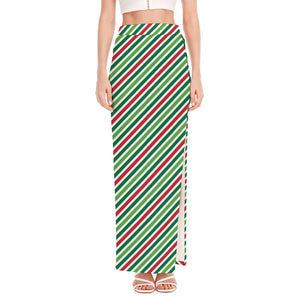 Merry Christmas Stripes Pattern Print High Slit Maxi Skirt