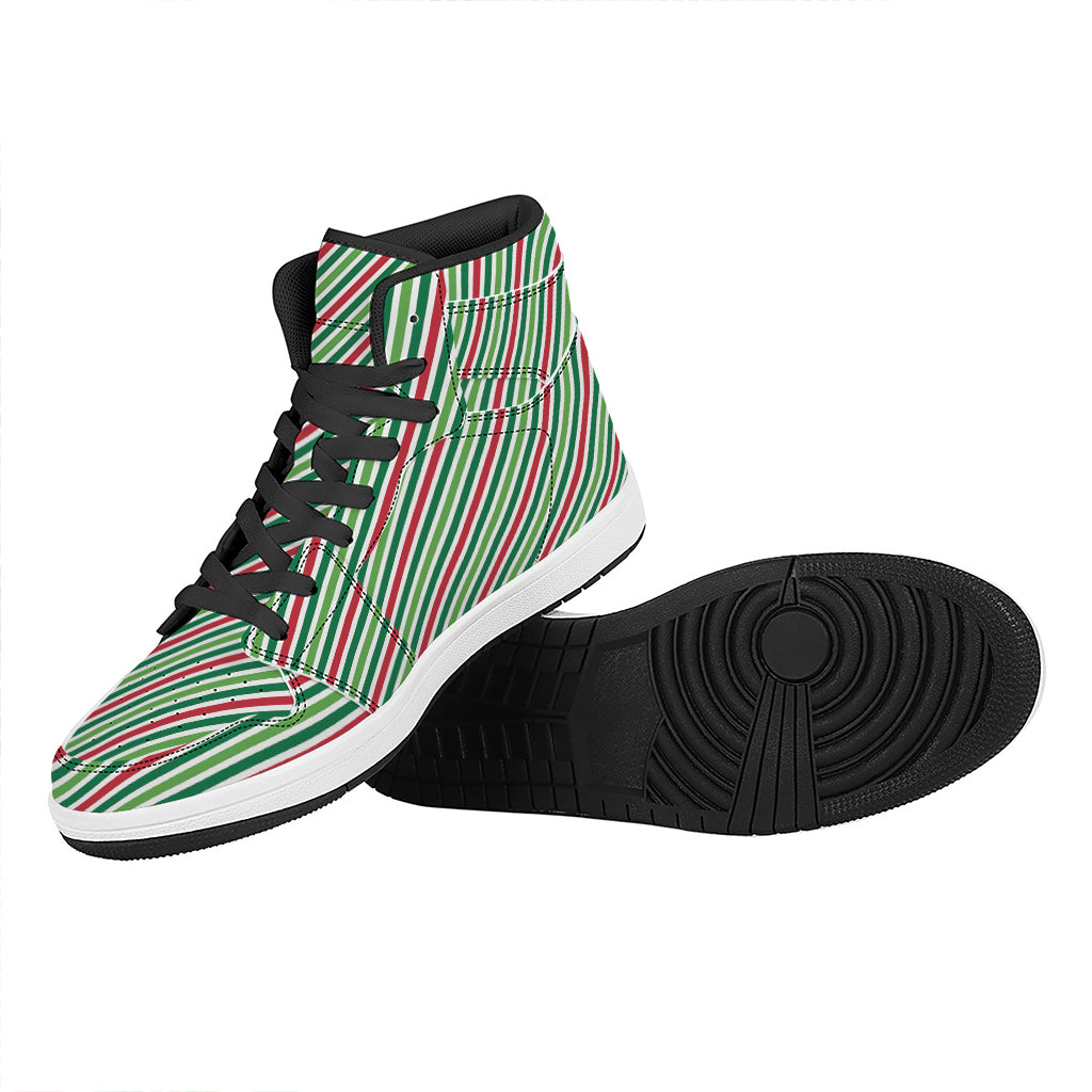 Merry Christmas Stripes Pattern Print High Top Leather Sneakers