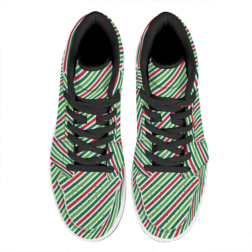 Merry Christmas Stripes Pattern Print High Top Leather Sneakers