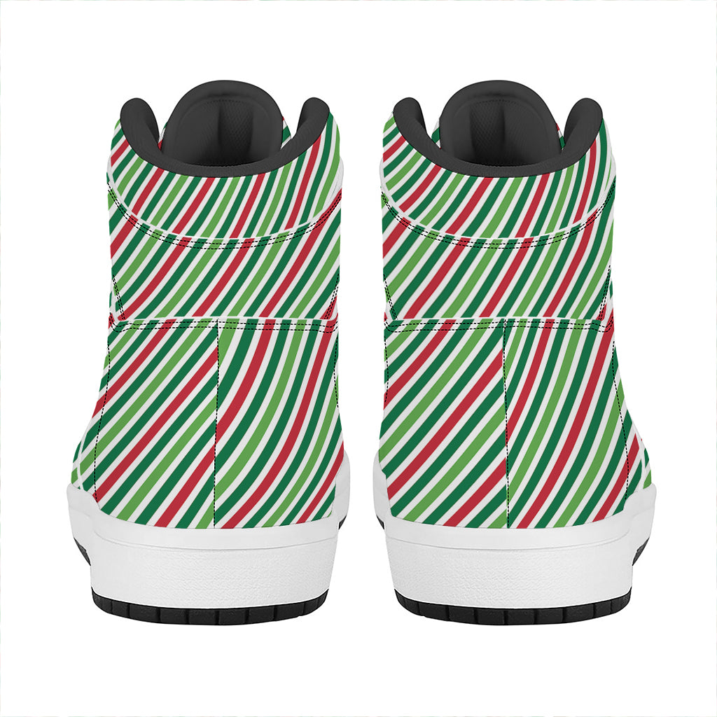Merry Christmas Stripes Pattern Print High Top Leather Sneakers