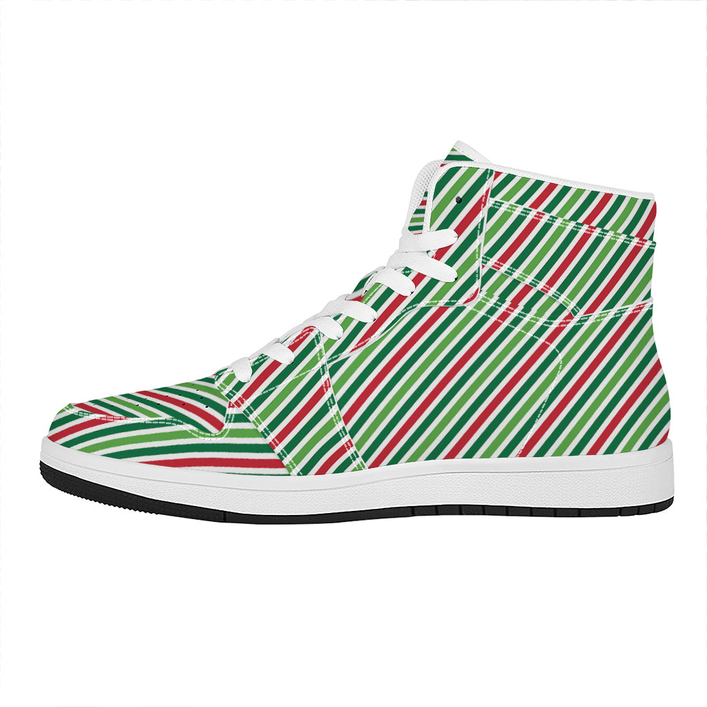 Merry Christmas Stripes Pattern Print High Top Leather Sneakers