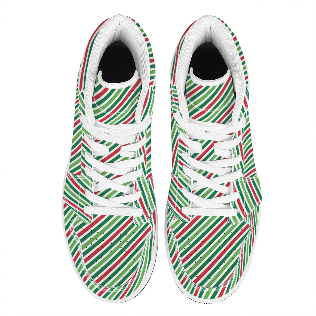 Merry Christmas Stripes Pattern Print High Top Leather Sneakers