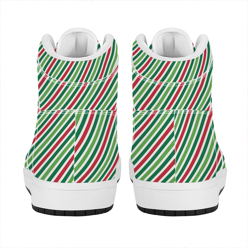 Merry Christmas Stripes Pattern Print High Top Leather Sneakers
