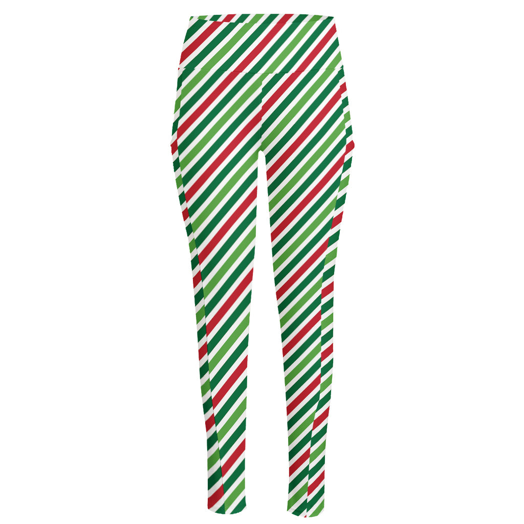 Merry Christmas Stripes Pattern Print High-Waisted Pocket Leggings