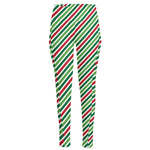 Merry Christmas Stripes Pattern Print High-Waisted Pocket Leggings