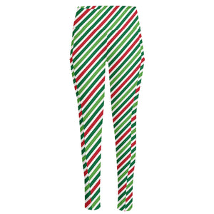 Merry Christmas Stripes Pattern Print High-Waisted Pocket Leggings