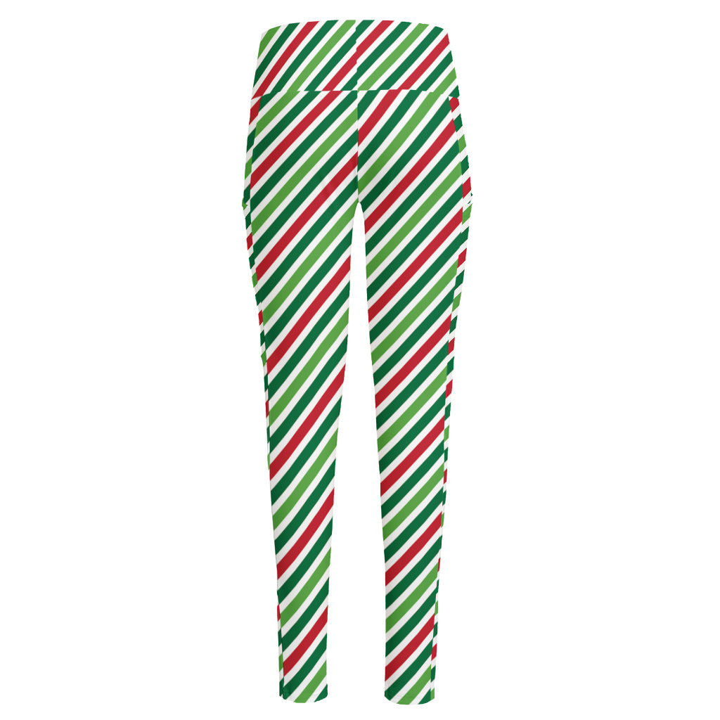 Merry Christmas Stripes Pattern Print High-Waisted Pocket Leggings