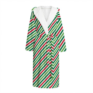 Merry Christmas Stripes Pattern Print Hooded Bathrobe