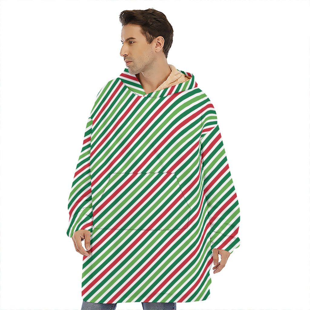 Merry Christmas Stripes Pattern Print Hoodie Blanket