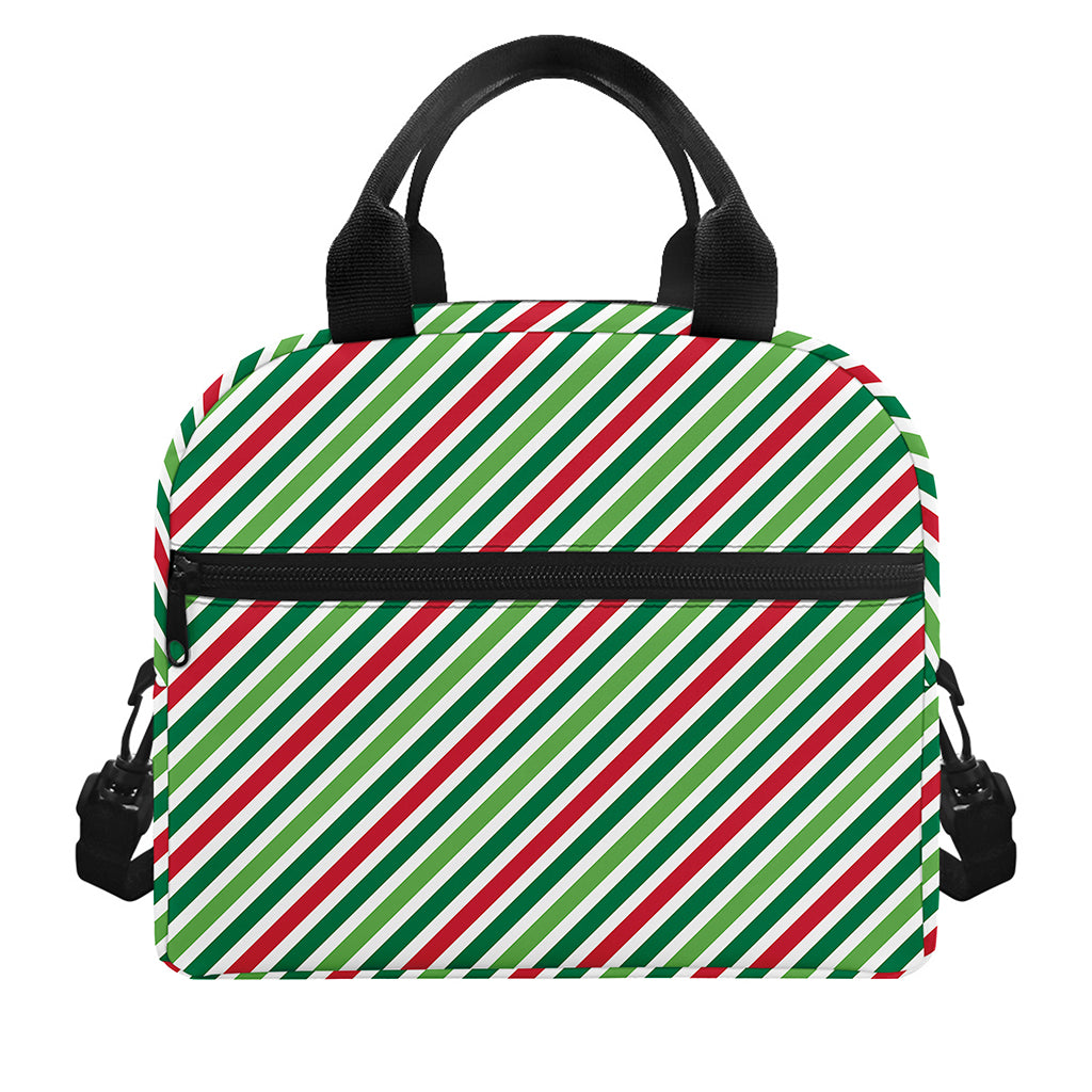 Merry Christmas Stripes Pattern Print Insulated Lunch Bag