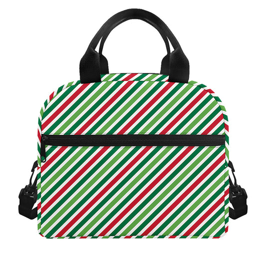 Merry Christmas Stripes Pattern Print Insulated Lunch Bag