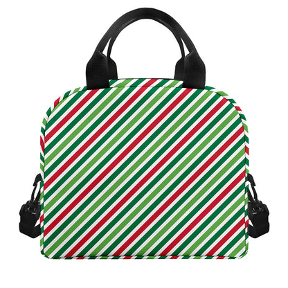 Merry Christmas Stripes Pattern Print Insulated Lunch Bag