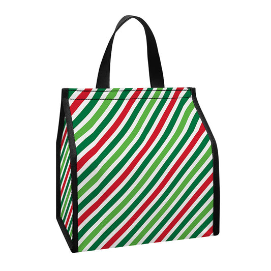 Merry Christmas Stripes Pattern Print Insulated Lunch Tote