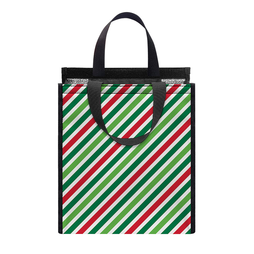 Merry Christmas Stripes Pattern Print Insulated Lunch Tote