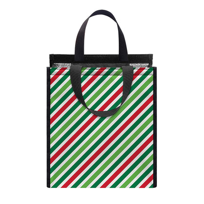 Merry Christmas Stripes Pattern Print Insulated Lunch Tote
