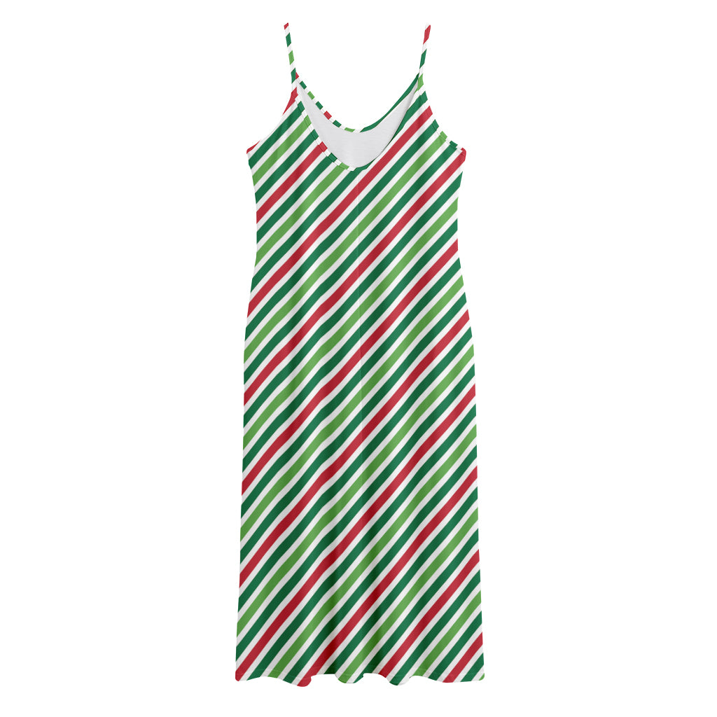 Merry Christmas Stripes Pattern Print Jersey Midi Cami Dress