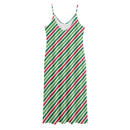 Merry Christmas Stripes Pattern Print Jersey Midi Cami Dress