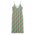 Merry Christmas Stripes Pattern Print Jersey Midi Cami Dress