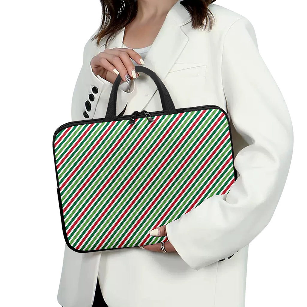 Merry Christmas Stripes Pattern Print Laptop Sleeve With Handle