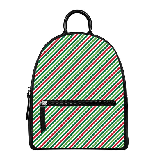 Merry Christmas Stripes Pattern Print Leather Backpack