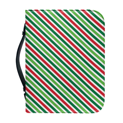 Merry Christmas Stripes Pattern Print Leather Bible Cover