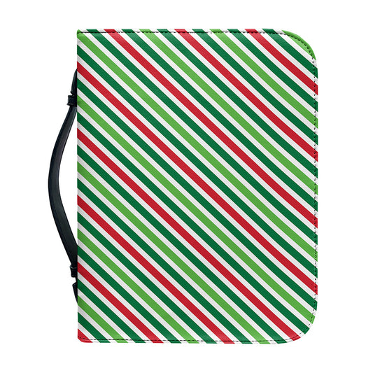 Merry Christmas Stripes Pattern Print Leather Bible Cover