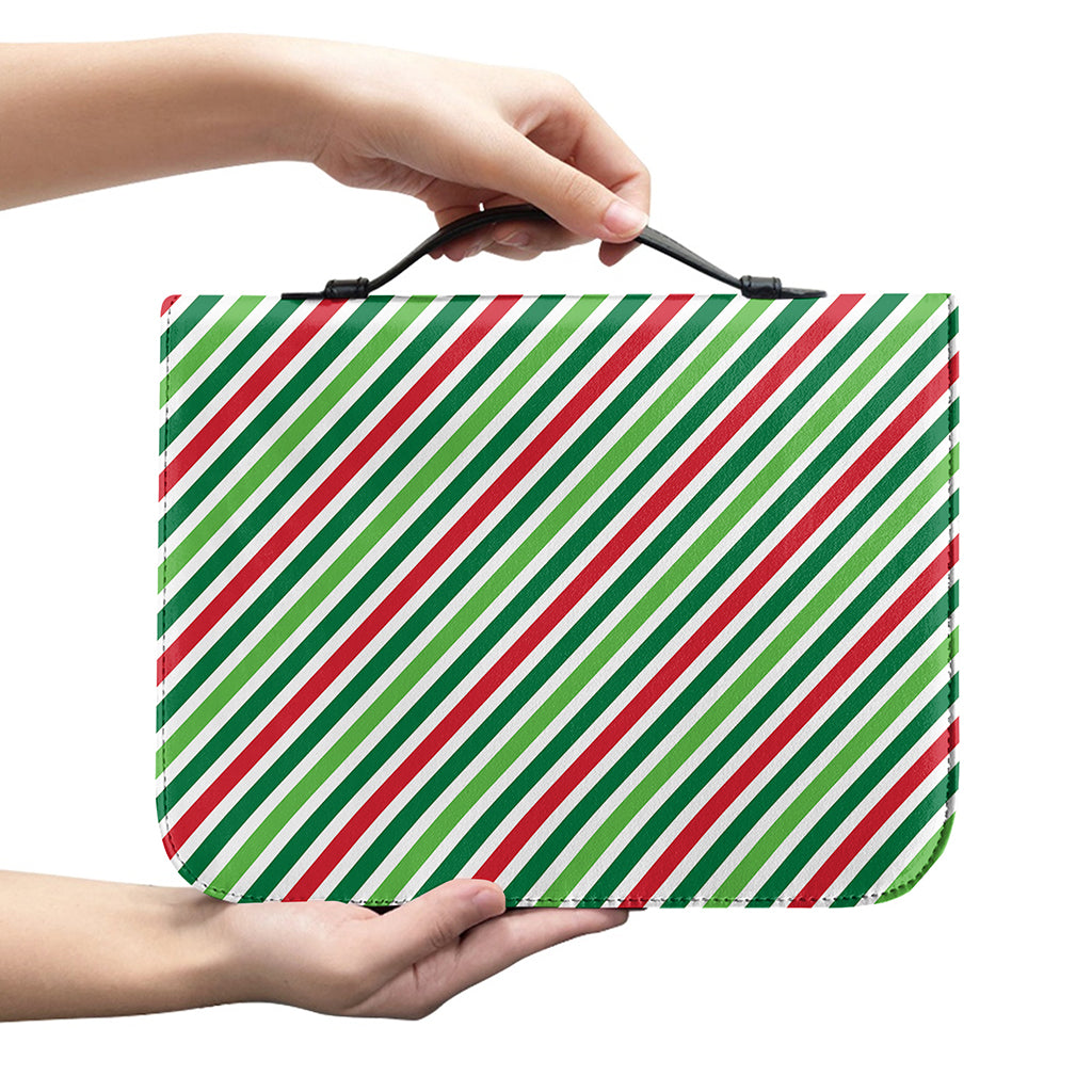 Merry Christmas Stripes Pattern Print Leather Bible Cover