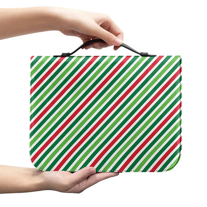 Merry Christmas Stripes Pattern Print Leather Bible Cover