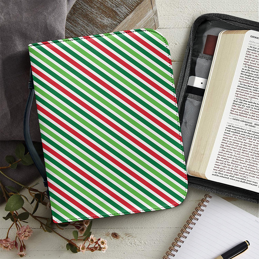 Merry Christmas Stripes Pattern Print Leather Bible Cover