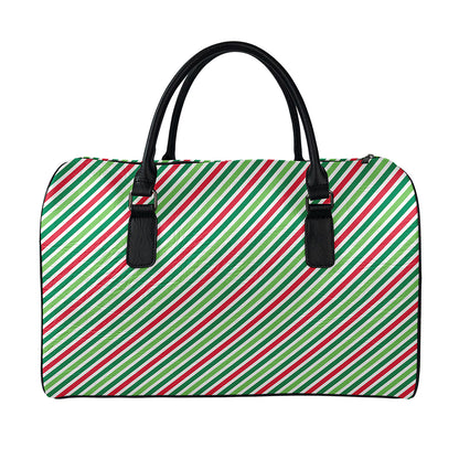 Merry Christmas Stripes Pattern Print Leather Duffle Bag