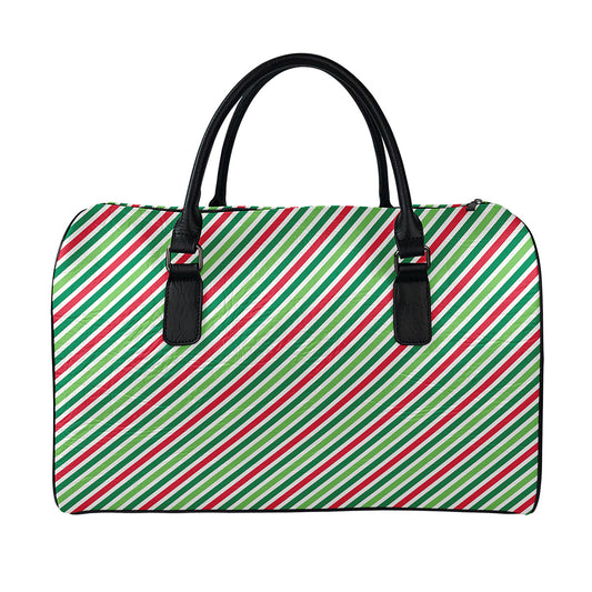 Merry Christmas Stripes Pattern Print Leather Duffle Bag