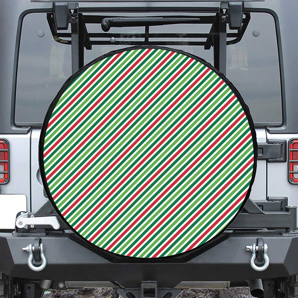 Merry Christmas Stripes Pattern Print Leather Spare Tire Cover