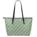 Merry Christmas Stripes Pattern Print Leather Tote Bag With Zipper
