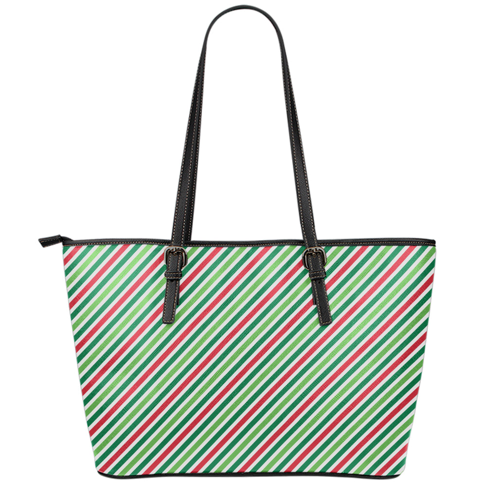 Merry Christmas Stripes Pattern Print Leather Tote Bag