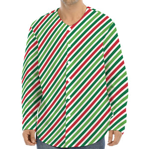 Merry Christmas Stripes Pattern Print Long Sleeve Baseball Jersey