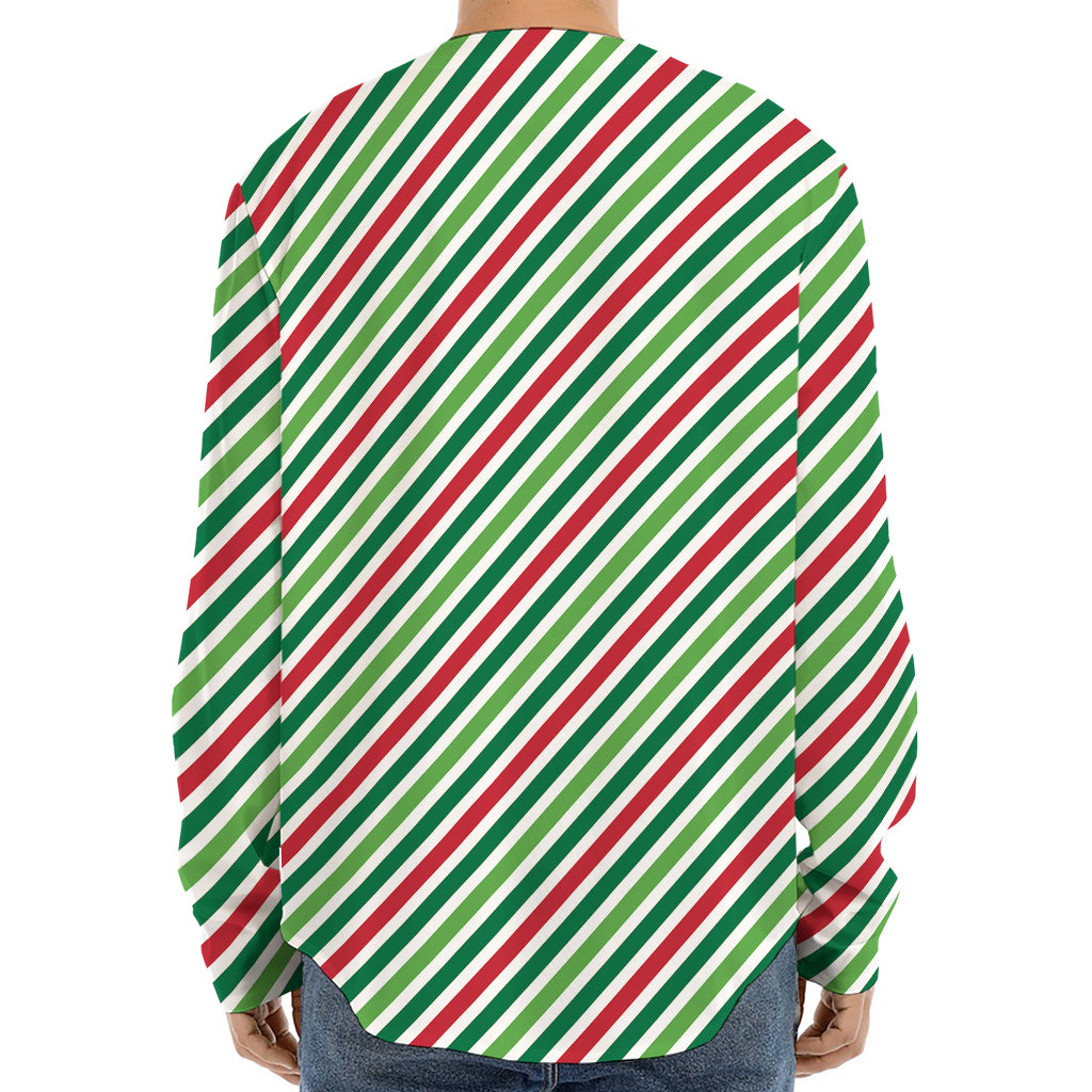 Merry Christmas Stripes Pattern Print Long Sleeve Baseball Jersey