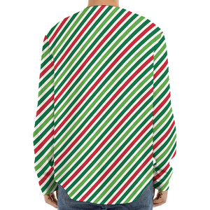 Merry Christmas Stripes Pattern Print Long Sleeve Baseball Jersey