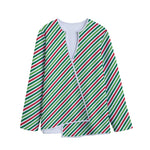 Merry Christmas Stripes Pattern Print Long Sleeve Short Coat