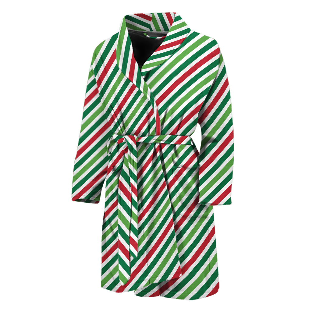 Merry Christmas Stripes Pattern Print Men's Bathrobe