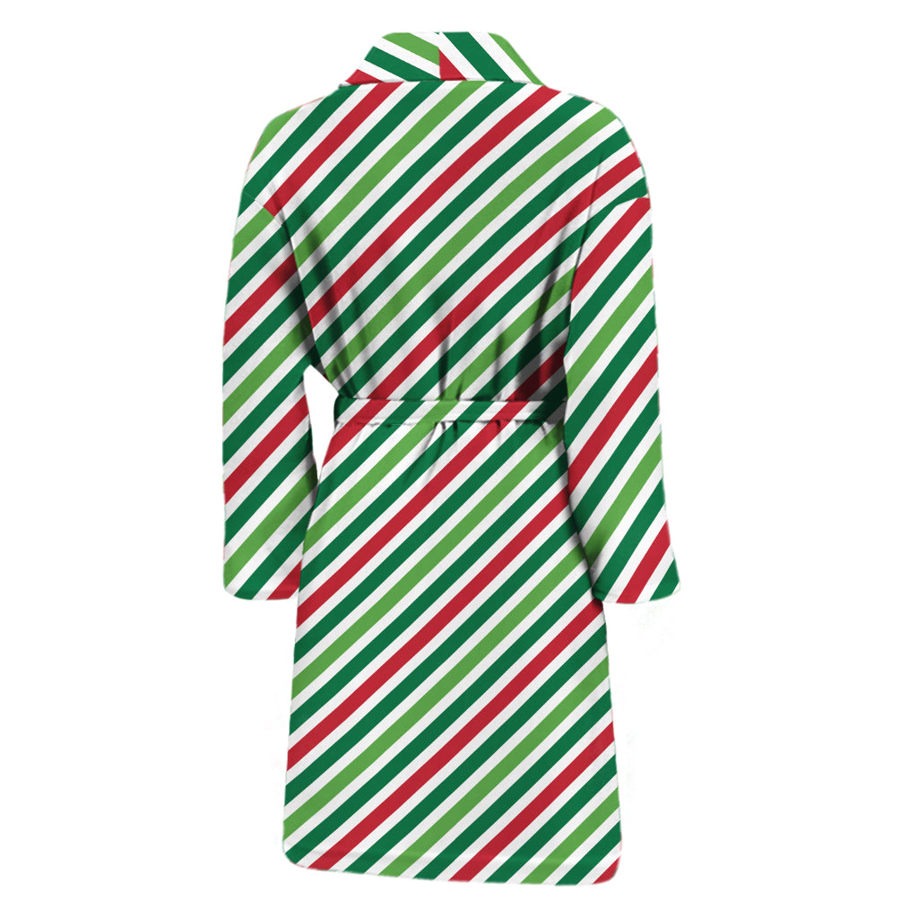 Merry Christmas Stripes Pattern Print Men's Bathrobe