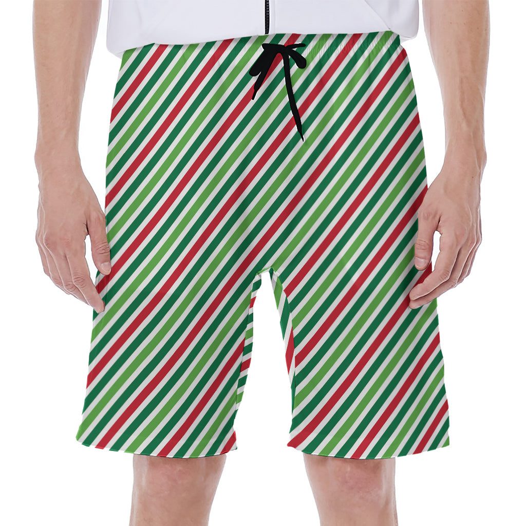 Merry Christmas Stripes Pattern Print Men's Beach Shorts