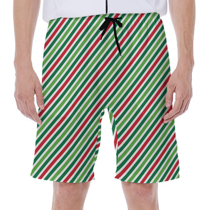 Merry Christmas Stripes Pattern Print Men's Beach Shorts