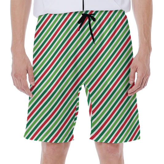 Merry Christmas Stripes Pattern Print Men's Beach Shorts