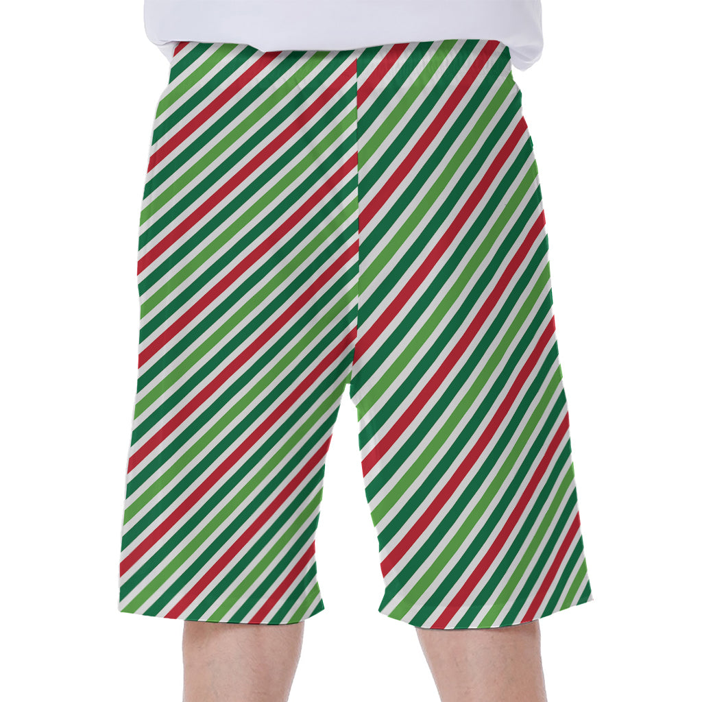 Merry Christmas Stripes Pattern Print Men's Beach Shorts
