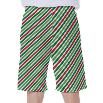 Merry Christmas Stripes Pattern Print Men's Beach Shorts