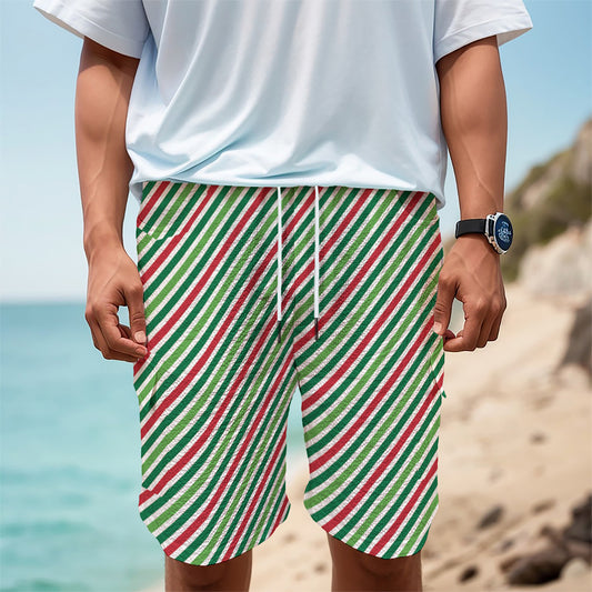 Merry Christmas Stripes Pattern Print Men's Cargo Shorts